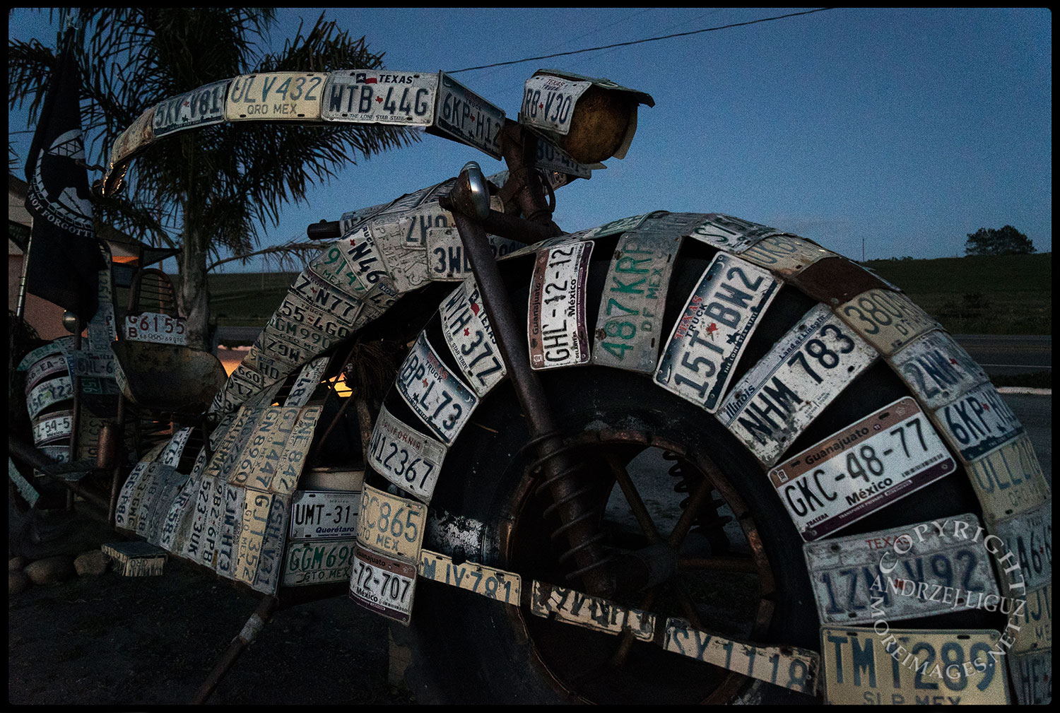 Mexican motorbike sculpture, Highway 1, north of Carmel, CA 2015-03-02
